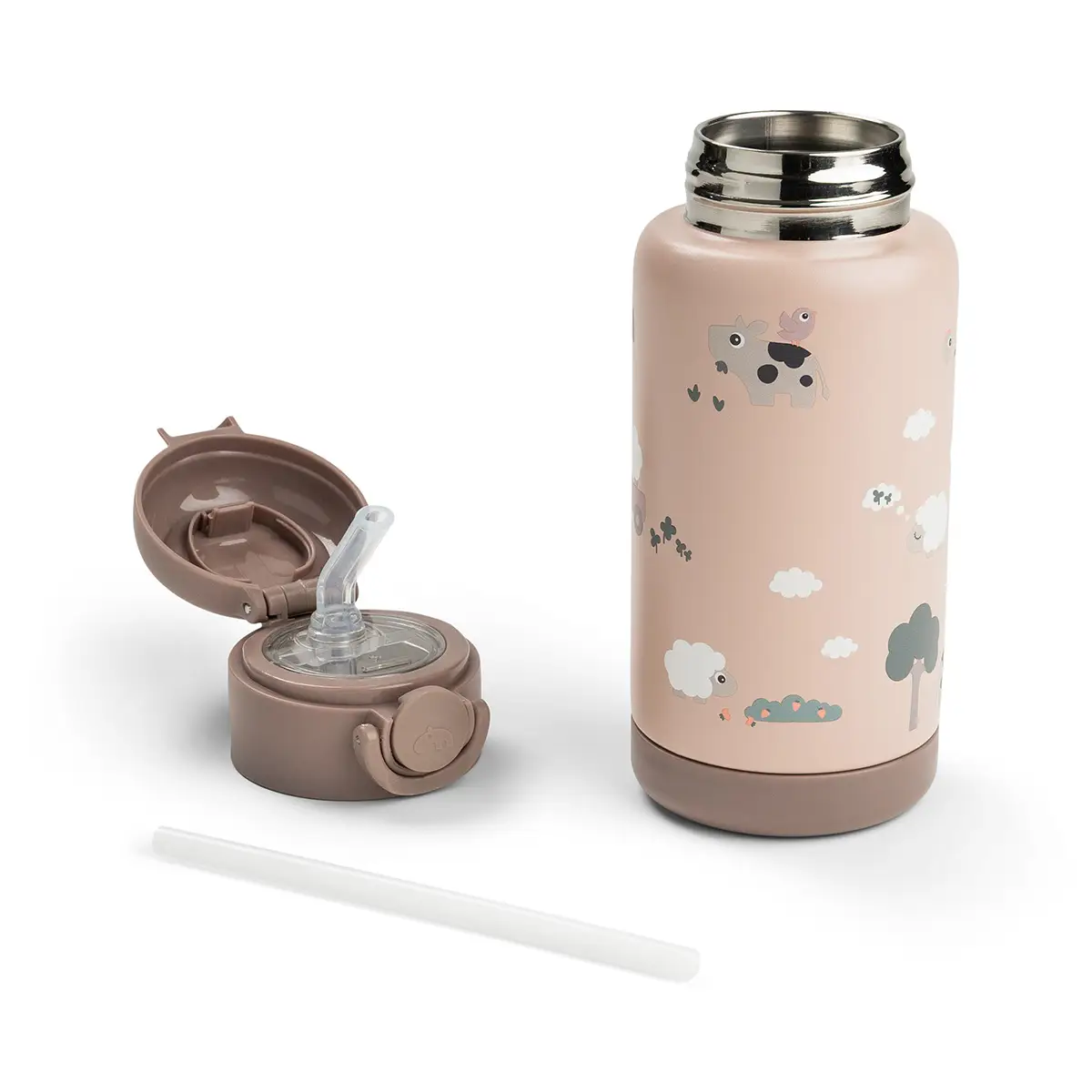 Done by Deer isoleret drikkeflaske med sugerør Tiny Farm Powder 340 ml