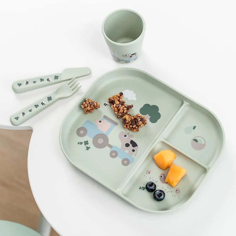 Done by Deer Foodie spisesæt med sugekop Tiny Farm Green