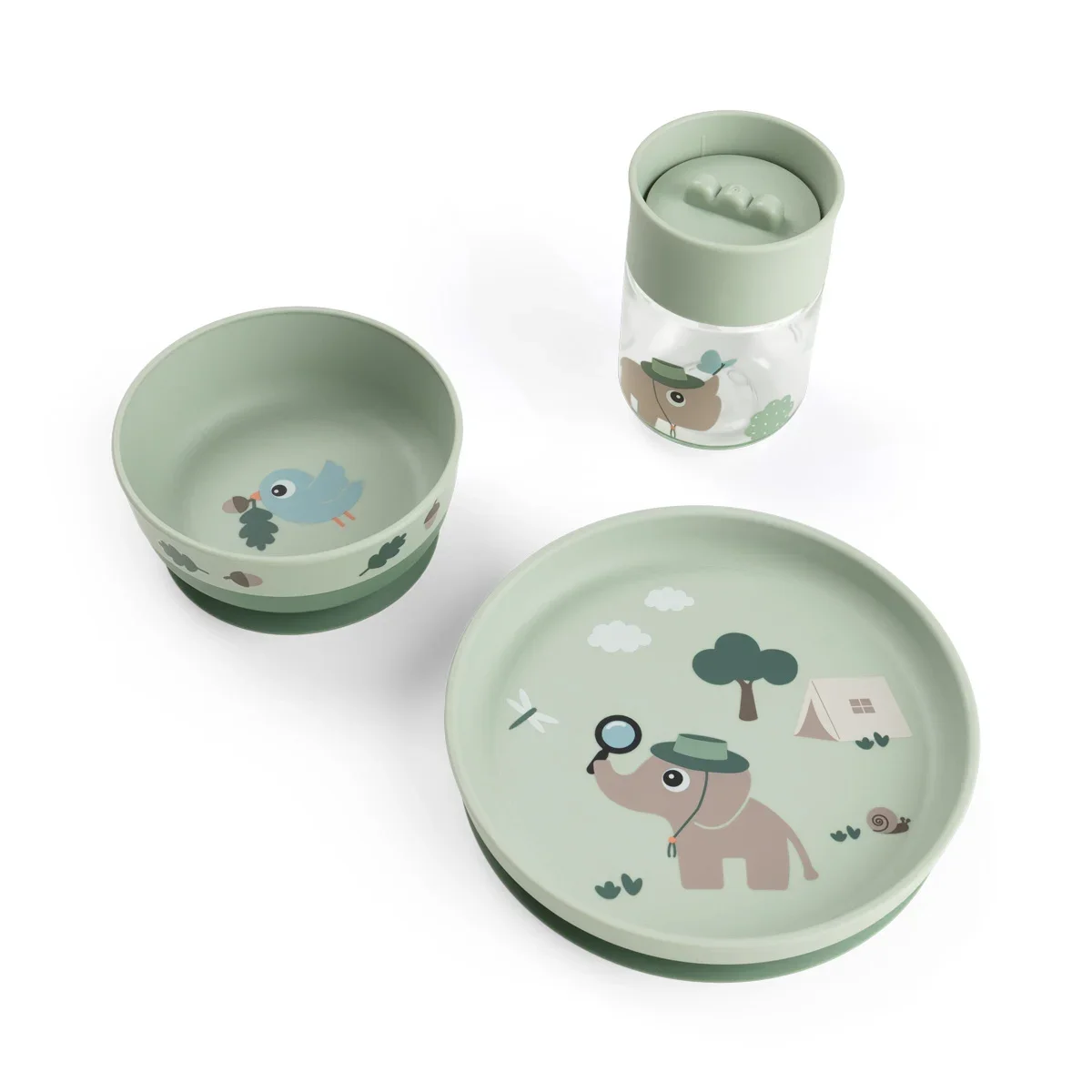 Done by Deer Foodie-spisesæt med 360-graders kop – Tiny Trails Green